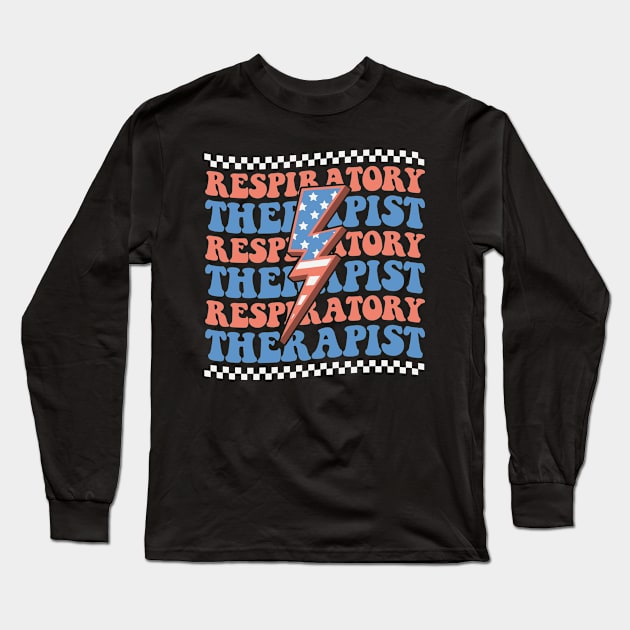 Groovy Usa Thunder Respiratory Therapist 4th of July Long Sleeve T-Shirt by BramCrye